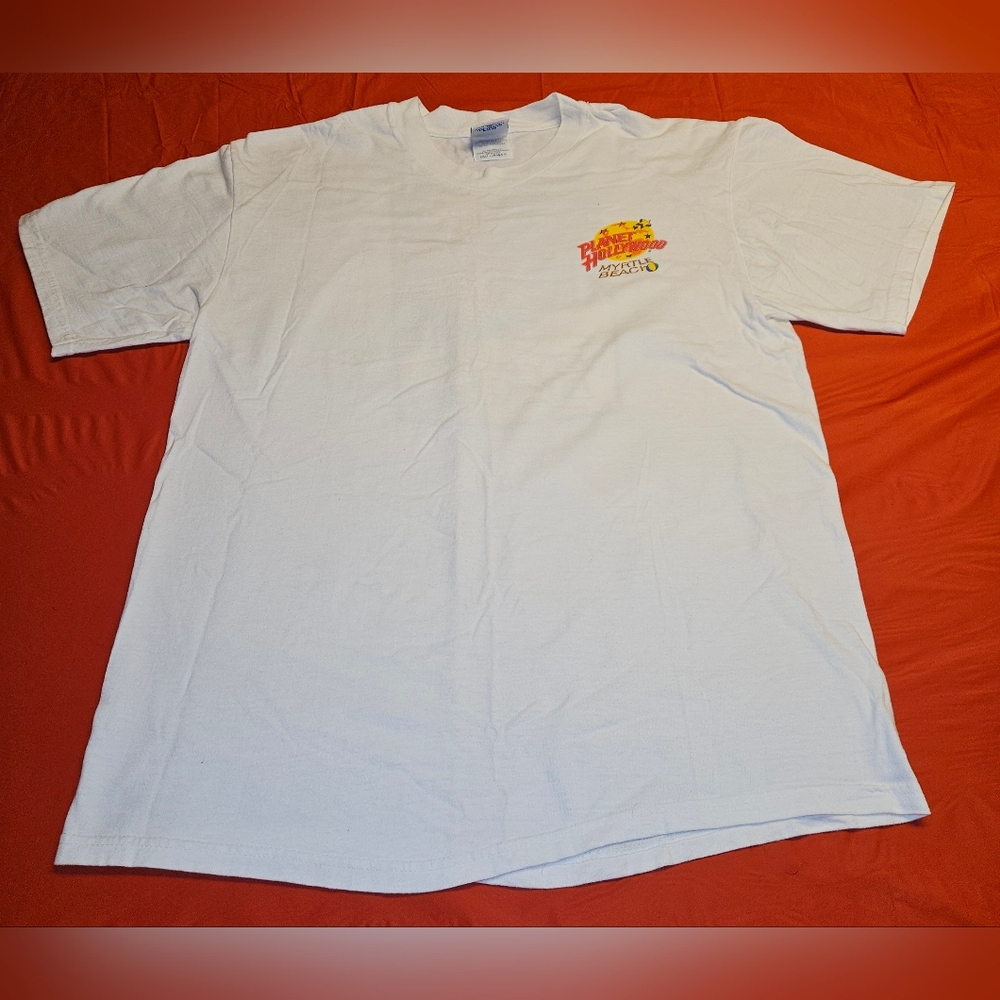 Planet Hollywood Myrtle Beach 98 L/G White Vintage T-Shirt w/Colorful Back  EUC